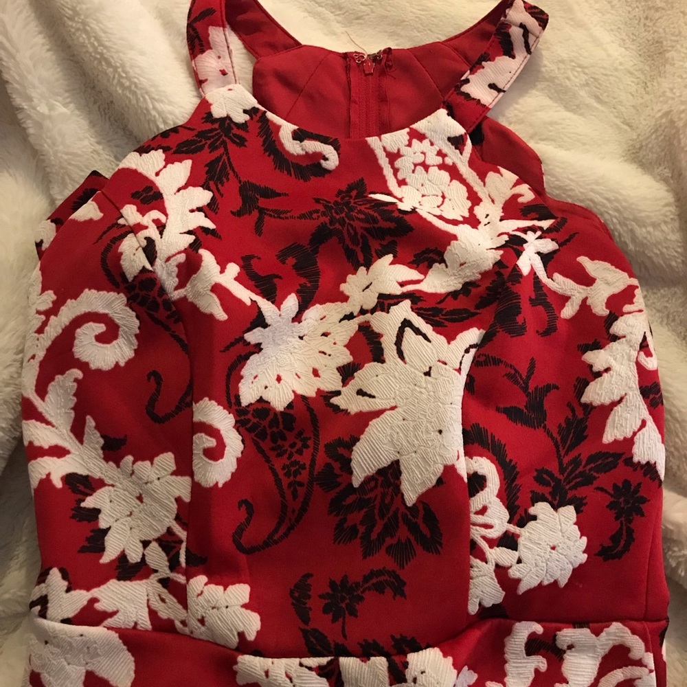 Mid length red floral dress